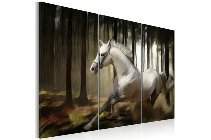 Bilde A white horse in the middle of the trees 90x60 - Artgeist sp. z o. o. - Interiør - Maleri & posters - Lerretsbilder