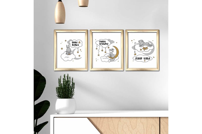 Bilde Animal med Ramme 3-pk Flerfarget - 22,3x52,8 cm - Interiør - Maleri & posters - Lerretsbilder