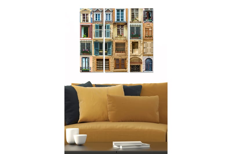 Bilde Building 3-pk flerfarget - 22x05 cm - Interiør - Maleri & posters - Lerretsbilder