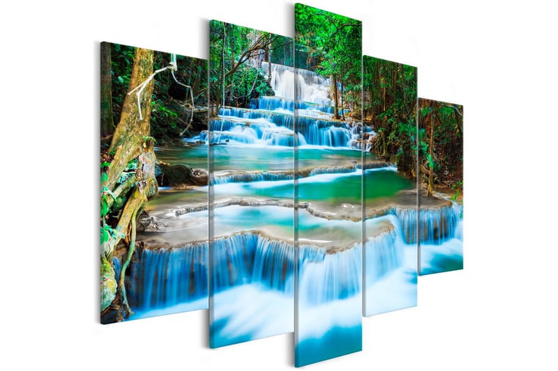 Bilde Waterfall in Kanchanaburi 5-delt 225x100 - Artgeist sp. z o. o. - Interiør - Maleri & posters - Lerretsbilder