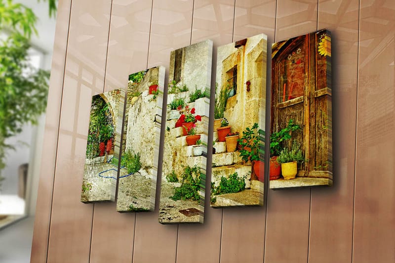 Canvasbilde 5-pk flerfarget - 11x96 cm - Interiør - Maleri & posters - Lerretsbilder