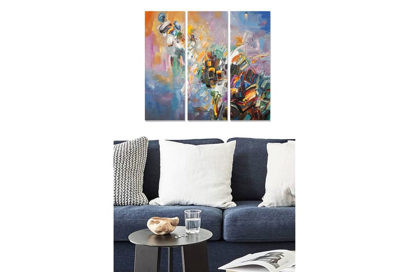 Canvasbilde Abstract 3-pk Flerfarget - 22x05 cm - Interiør - Maleri & posters - Lerretsbilder