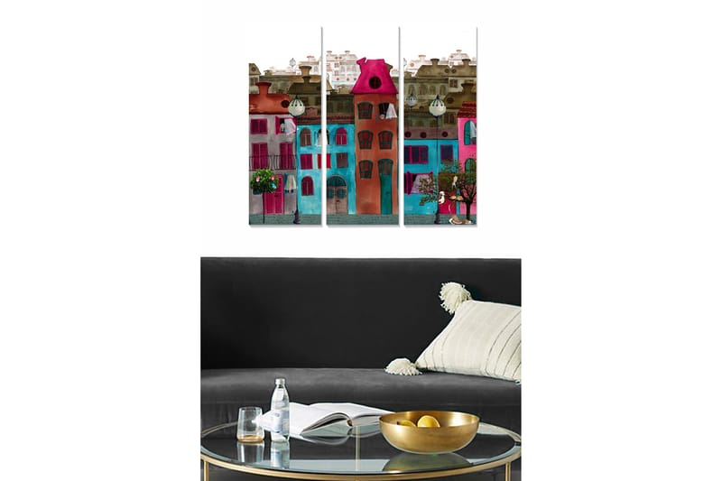 Canvasbilde City 3-pk flerfarget - 22x05 cm - Interiør - Maleri & posters - Lerretsbilder