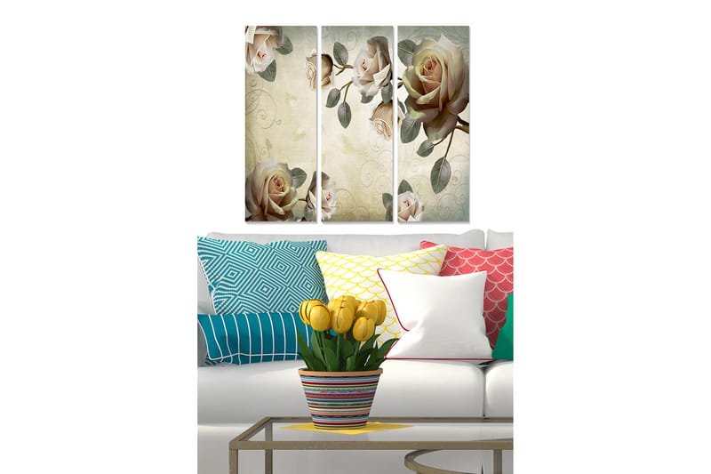 Canvasbilde Floral 3-pk flerfarget - 22x05 cm - Interiør - Maleri & posters - Lerretsbilder