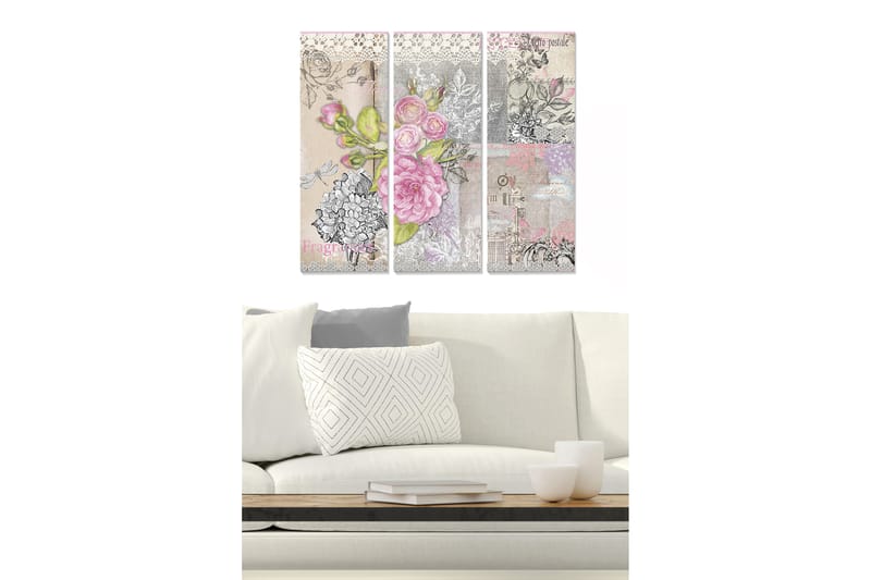 Canvasbilde Floral 3-pk flerfarget - 22x05 cm - Interiør - Maleri & posters - Lerretsbilder