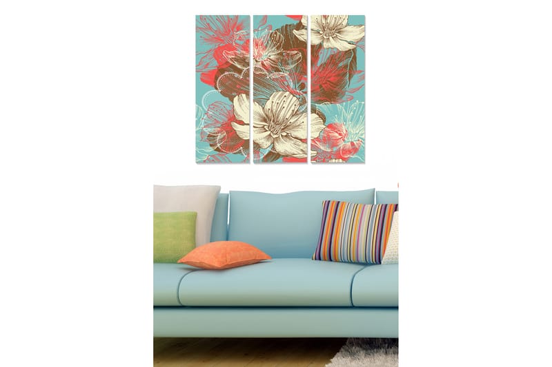 Canvasbilde Floral 3-pk flerfarget - 22x05 cm - Interiør - Maleri & posters - Lerretsbilder