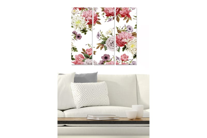 Canvasbilde Floral 3-pk flerfarget - 22x05 cm - Interiør - Maleri & posters - Lerretsbilder