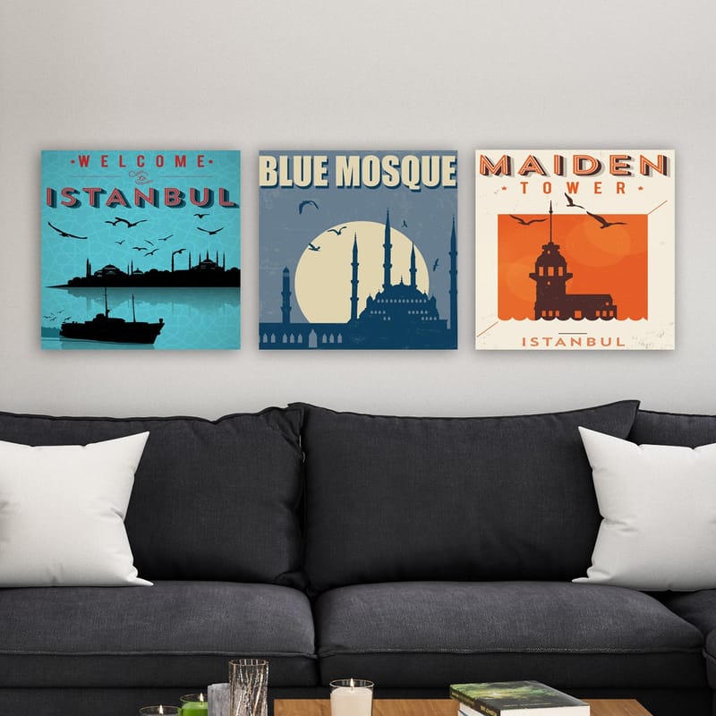 Dekorativ Canvasbilde 3-Deler 30x30 cm - Flerfarget - Interiør - Maleri & posters - Lerretsbilder