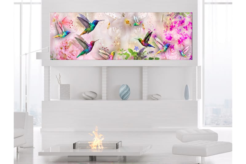 Tavle Colourful Hummingbirds (1 Part) Narrow 135X45 - Artgeist sp. z o. o. - Interiør - Maleri & posters - Lerretsbilder