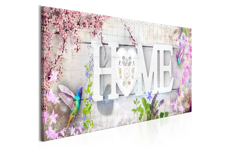 Tavle Home And Hummingbirds (1 Part) Pink Narrow 150X50 - Artgeist sp. z o. o. - Interiør - Maleri & posters - Lerretsbilder