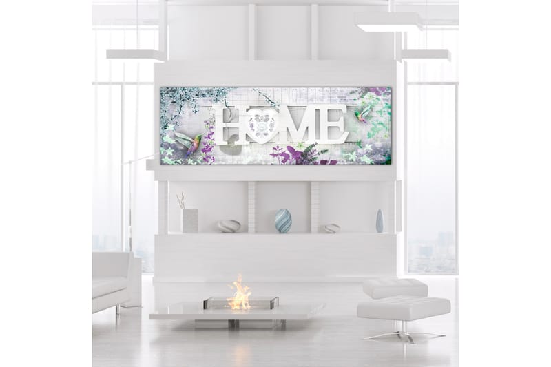 Tavle Home And Hummingbirds (1 Part) Green Narrow 120X40 - Artgeist sp. z o. o. - Interiør - Maleri & posters - Lerretsbilder