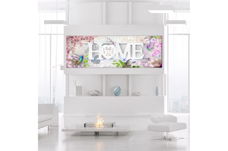 Tavle Home And Hummingbirds (1 Part) Pink Narrow 135X45 - Artgeist sp. z o. o. - Interiør - Maleri & posters - Lerretsbilder