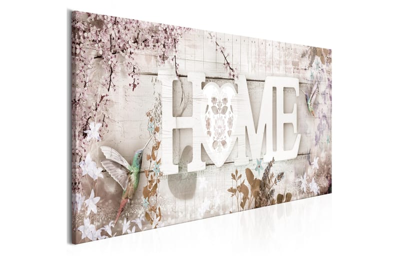 Tavle Home And Hummingbirds (1 Part) Beige Narrow 120X40 - Artgeist sp. z o. o. - Interiør - Maleri & posters - Lerretsbilder