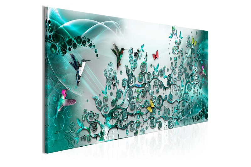 Tavle Hummingbirds Dance (1 Part) Turquoise Narrow 150X50 - Artgeist sp. z o. o. - Interiør - Maleri & posters - Lerretsbilder