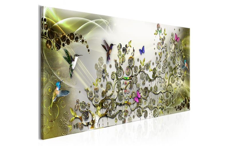 Tavle Hummingbirds Dance (1 Part) Green Narrow 135X45 - Artgeist sp. z o. o. - Interiør - Maleri & posters - Lerretsbilder