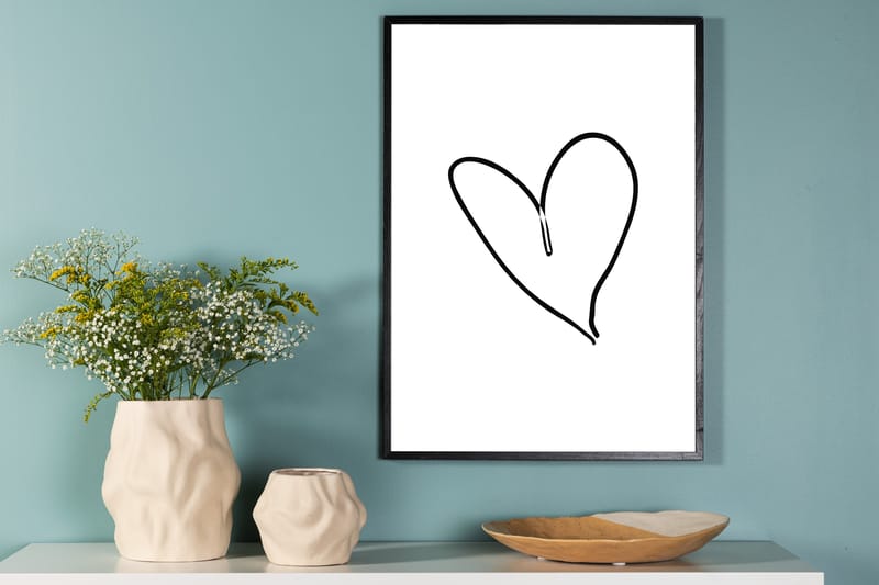 Poster Heart 21x30 cm - Sort/Hvid - Interiør - Maleri & posters - Posters