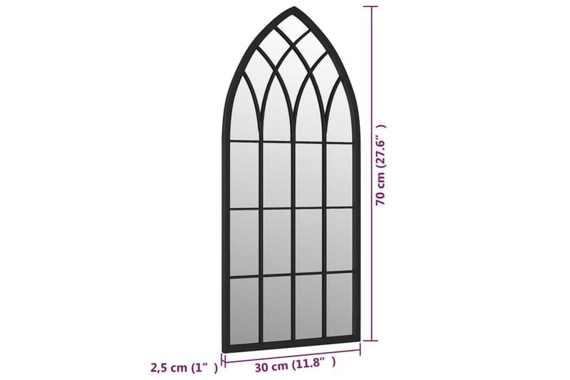 Hagespeil svart 70x30 cm for utendørs bruk jern - Svart - Interiør - Speil - Gangspeil