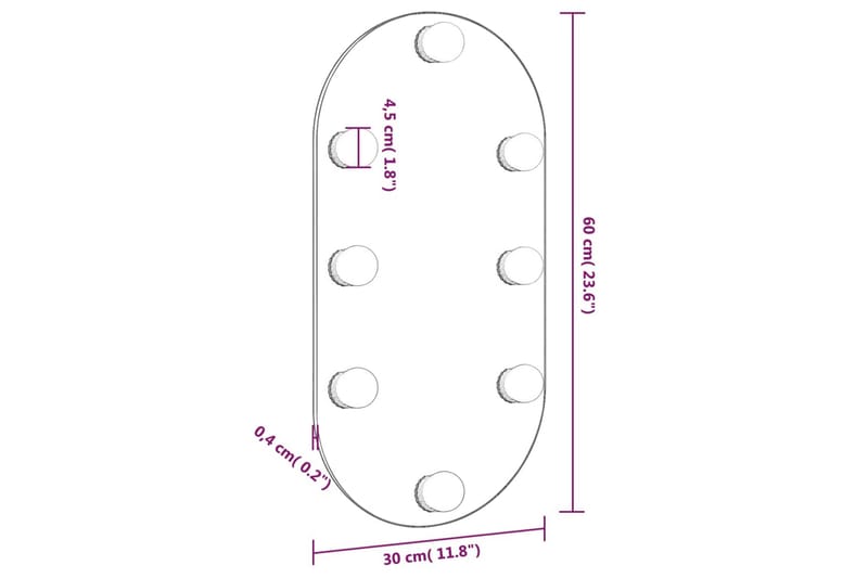 Speil med LED-lys 60x30 cm glass oval - Silver - Interiør - Speil - Gangspeil