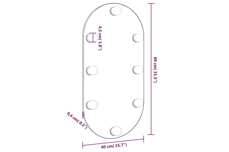 Speil med LED-lys 80x40 cm glass oval - Silver - Interiør - Speil - Gangspeil