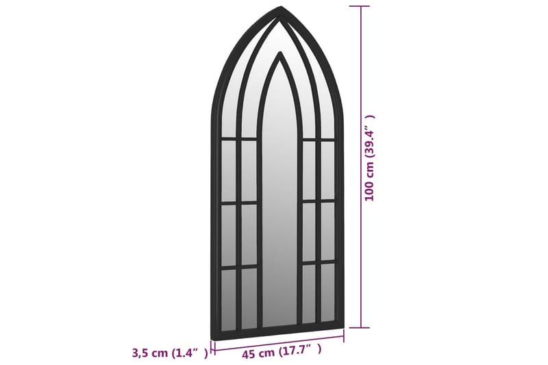 Speil svart 100x45 cm for innendørs bruk jern - Svart - Interiør - Speil - Veggspeil