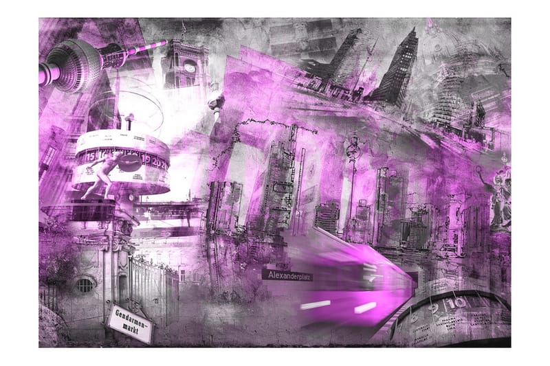 Fototapet Berlin Collage Violet 200x140 - Artgeist sp. z o. o. - Interiør - Tapet - Fototapeter