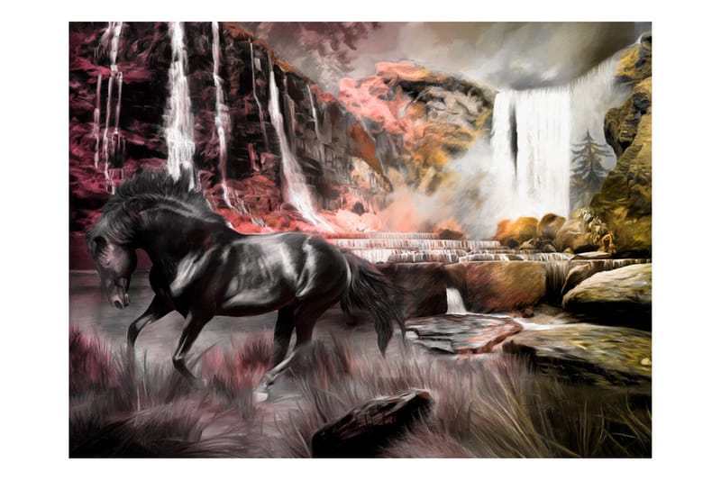 Fototapet Black Horse With A Waterfall 250x193 - Artgeist sp. z o. o. - Interiør - Tapet - Fototapeter