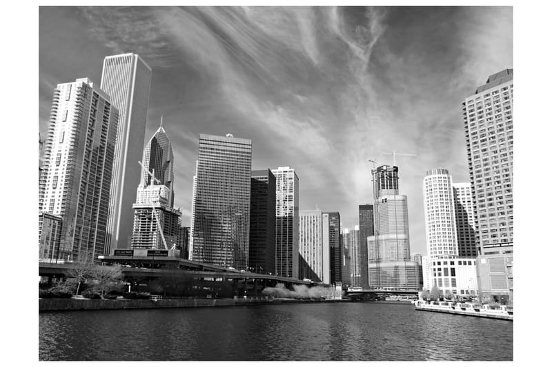 Fototapet Chicago Skyline Black and White 200x154 - Artgeist sp. z o. o. - Interiør - Tapet - Fototapeter