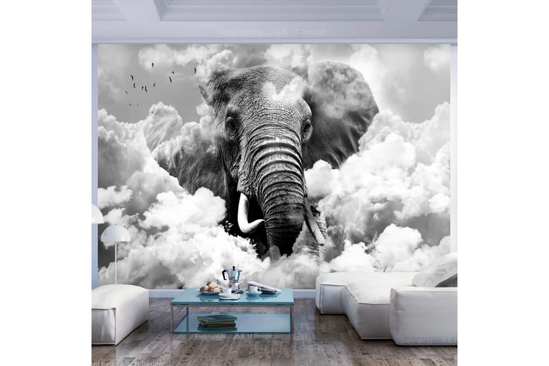 Fototapet Elephant In The Clouds Black And White 100x70 - Artgeist sp. z o. o. - Tapet stue - Fototapeter - Kjøkkentapeter - Tapet soverom