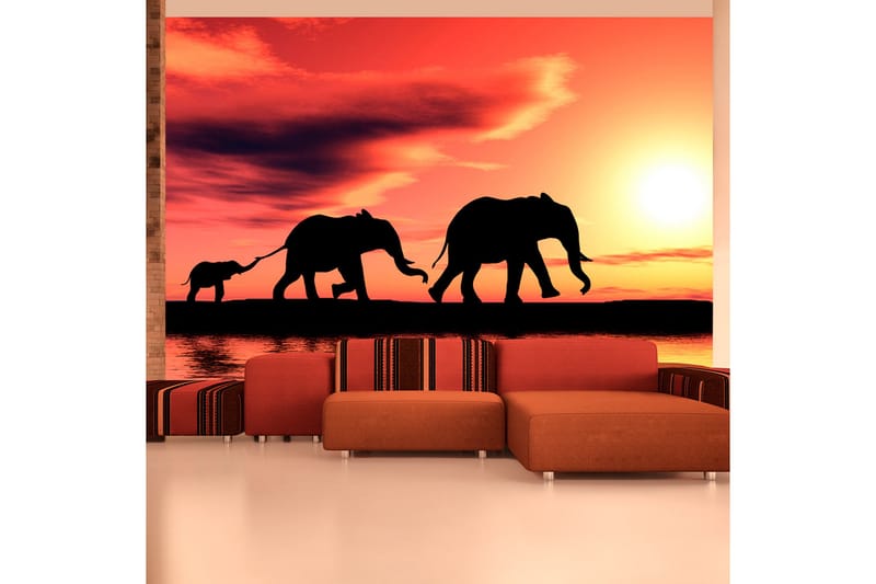 Fototapet Elephants Family 200x154 - Artgeist sp. z o. o. - Interiør - Tapet - Fototapeter