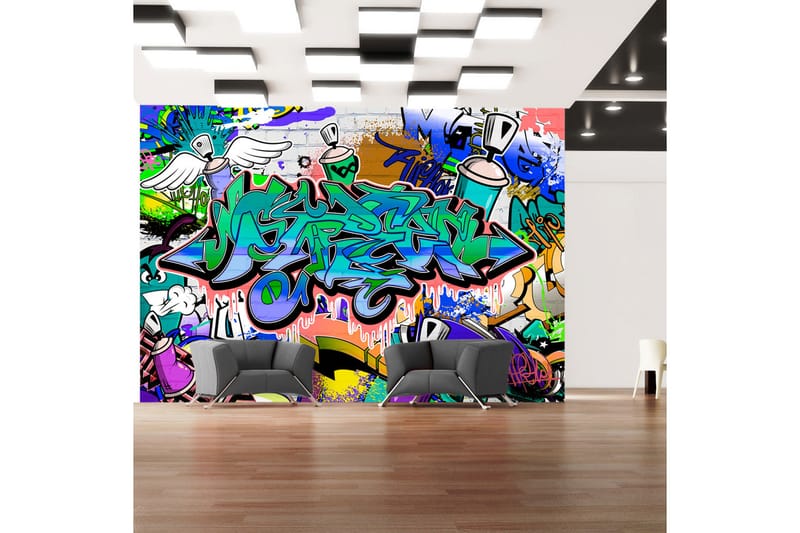 Fototapet Graffiti Blue Theme 350x245 - Artgeist sp. z o. o. - Interiør - Tapet - Fototapeter