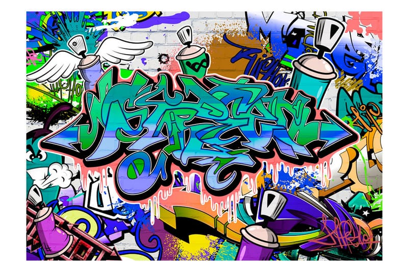 Fototapet Graffiti Blue Theme 350x245 - Artgeist sp. z o. o. - Interiør - Tapet - Fototapeter