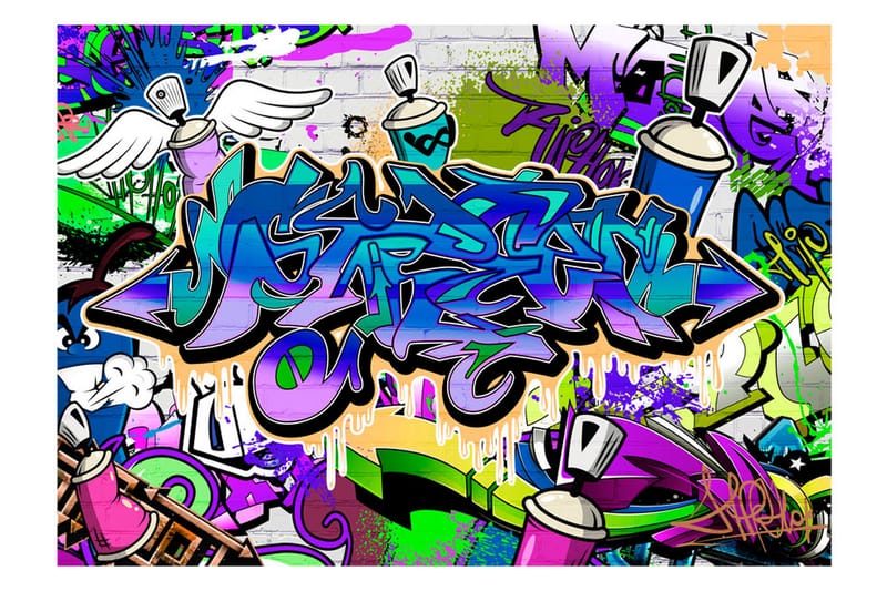 Fototapet Graffiti Violet Theme 150x105 - Artgeist sp. z o. o. - Interiør - Tapet - Fototapeter