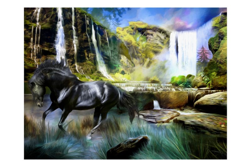 FOTOTAPET Horse Sky Blue Waterfall 200x154 - Artgeist sp. z o. o. - Interiør - Tapet - Fototapeter