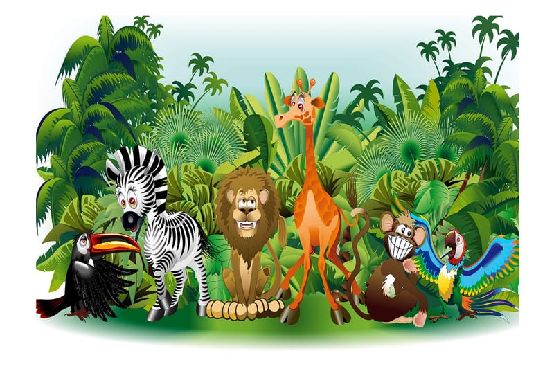 Fototapet Jungle Animals 150x105 - Finnes i flere størrelser - Interiør - Tapet - Fototapeter