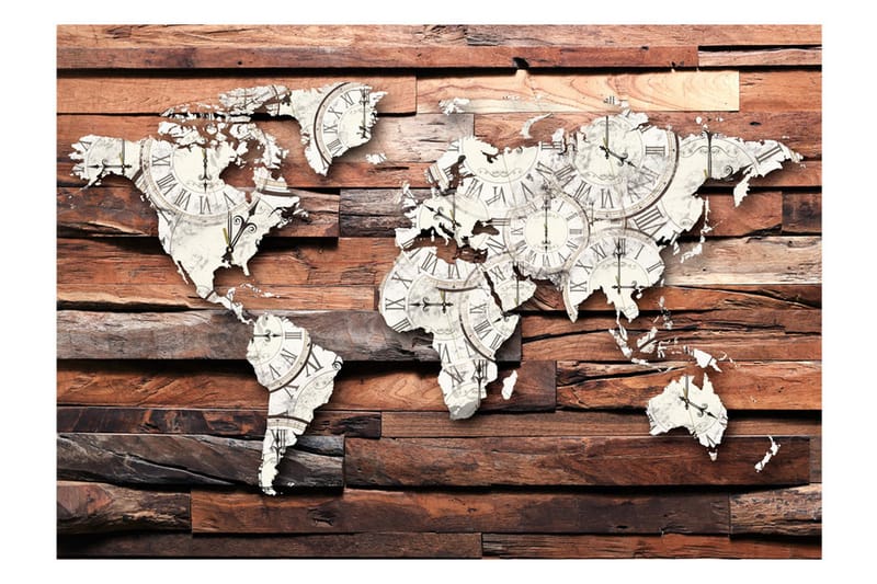 Fototapet Map On Wood 200x140 - Finnes i flere størrelser - Interiør - Tapet - Fototapeter