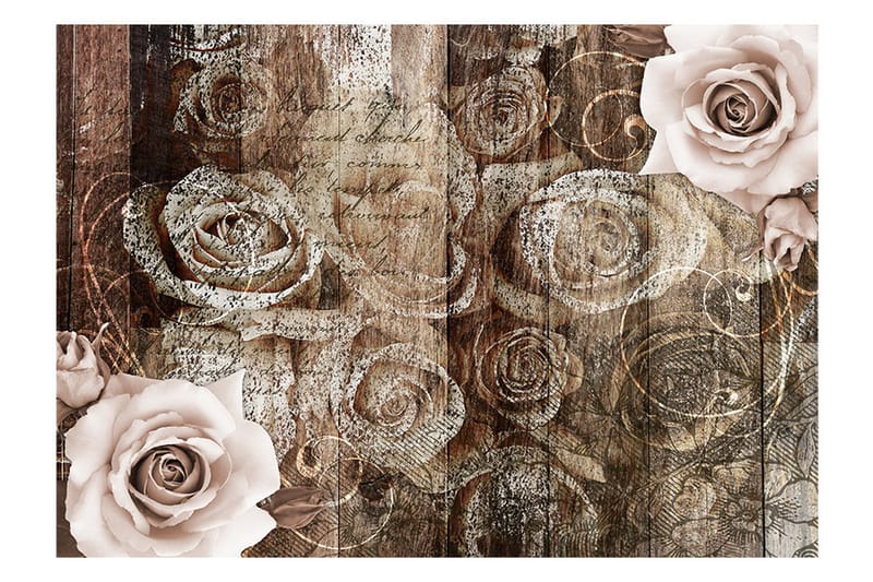 Fototapet Old Wood & Roses 100x70 - Artgeist sp. z o. o. - Interiør - Tapet - Fototapeter