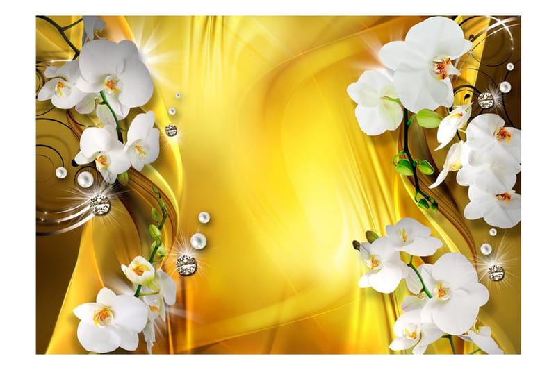 Fototapet Orchid In Gold 200x140 - Artgeist sp. z o. o. - Interiør - Tapet - Fototapeter