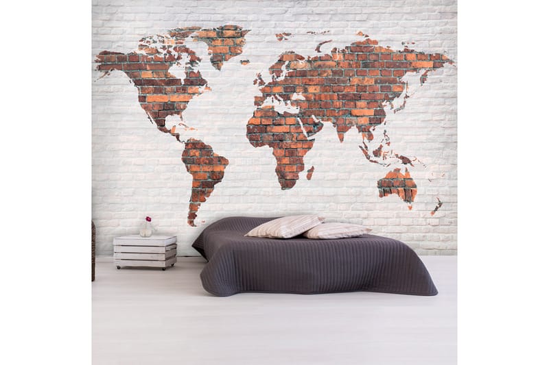 Fototapet World Map Brick Wall 150x105 - Finnes i flere størrelser - Interiør - Tapet - Fototapeter