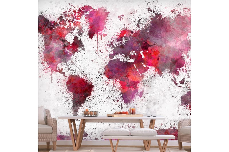 Fototapet World Map Red Watercolors 100x70 - Finnes i flere størrelser - Interiør - Tapet - Fototapeter