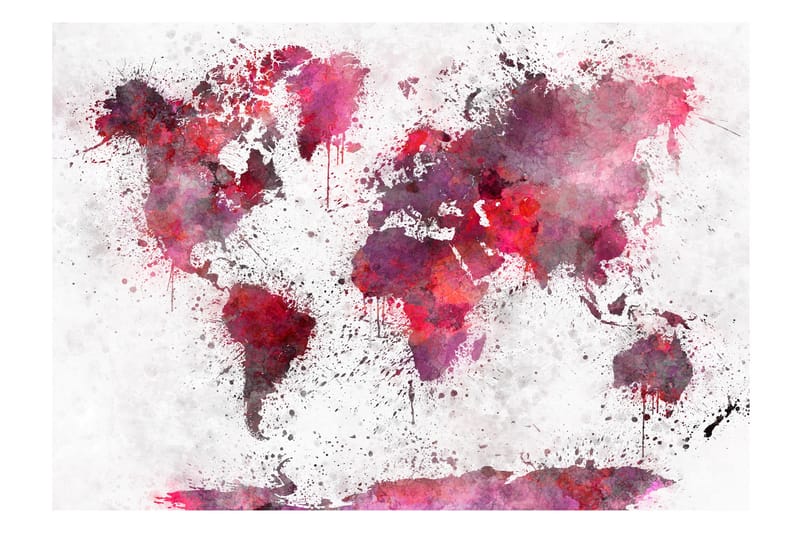 Fototapet World Map Red Watercolors 100x70 - Finnes i flere størrelser - Interiør - Tapet - Fototapeter