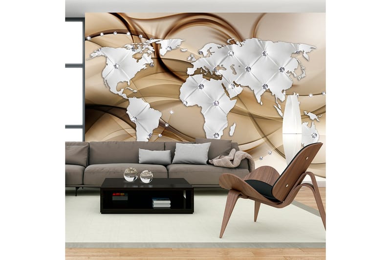 Fototapet World Map White & Diamonds 250x175 - Finnes i flere størrelser - Interiør - Tapet - Fototapeter