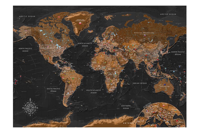 Fototapet World Stylish Map 200x140 - Finnes i flere størrelser - Interiør - Tapet - Fototapeter