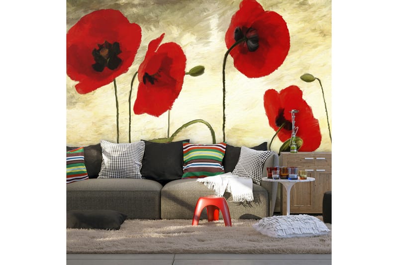 Veggmaleri Painted Poppy 200x154 - Artgeist sp. z o. o. - Interiør - Tapet - Fototapeter