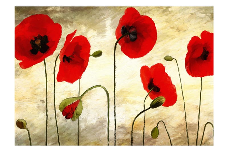 Veggmaleri Painted Poppy 200x154 - Artgeist sp. z o. o. - Interiør - Tapet - Fototapeter