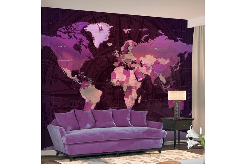 Fototapet Purple World Map 100x70 - Finnes i flere størrelser - Interiør - Tapet - Tapet stue