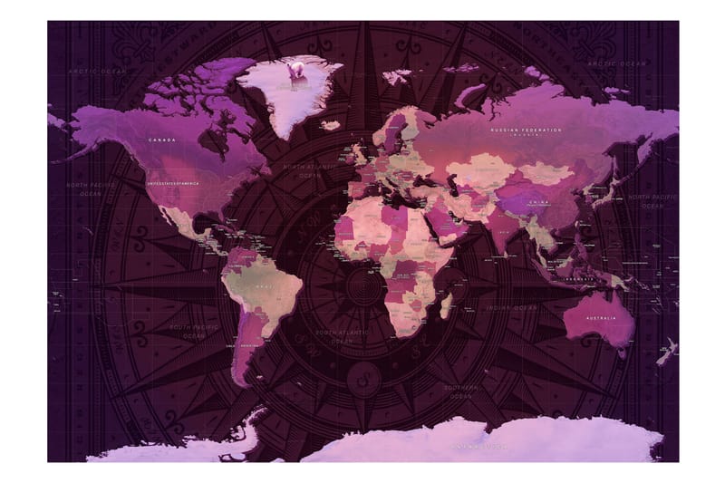 Fototapet Purple World Map 200x140 - Finnes i flere størrelser - Interiør - Tapet - Tapet stue