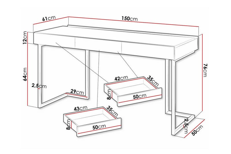 Barneskrivebord Rathmore 76 cm - Grå - Møbler - Barnemøbler - Barnebord - Skrivepult barn