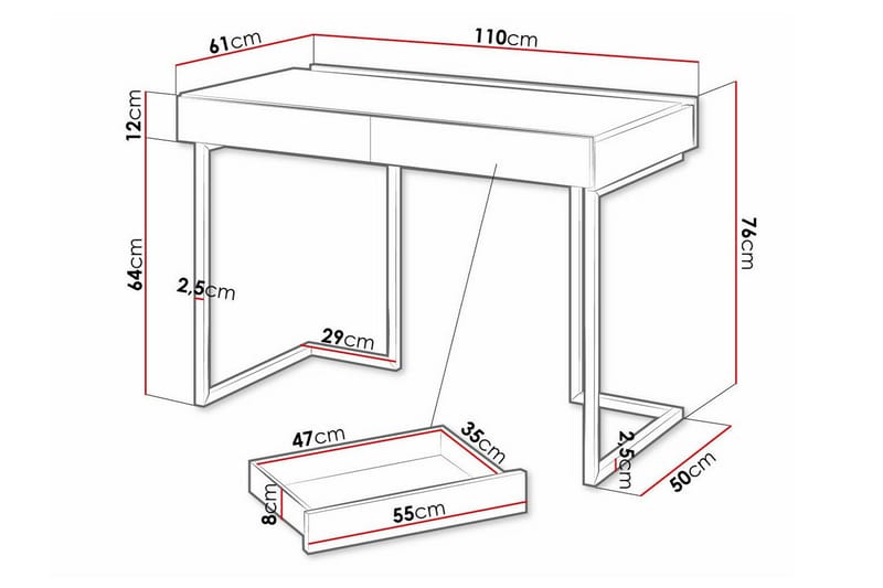 Barneskrivebord Rathmore 76 cm - Grå - Møbler - Barnemøbler - Barnebord - Skrivepult barn