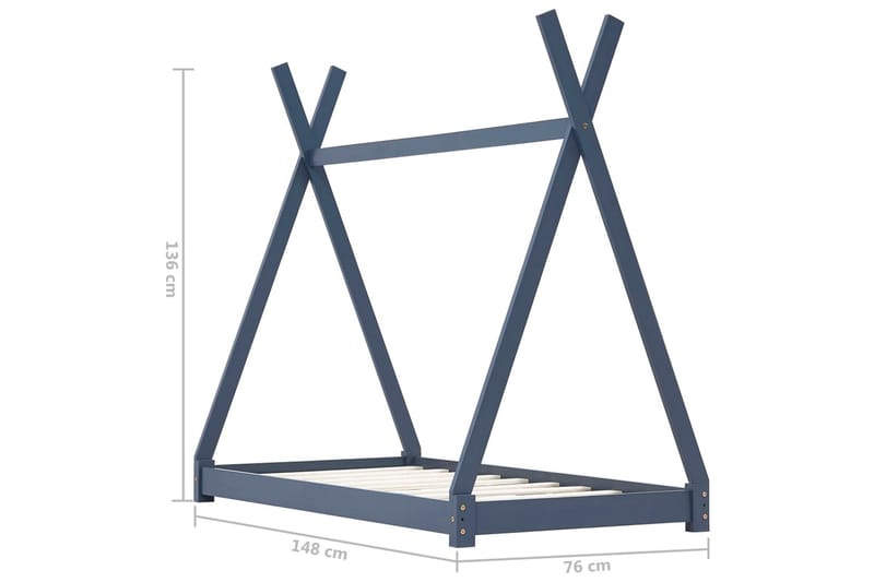 Sengeramme for husseng barn heltre furu grå 70x140 cm - Møbler - Barnemøbler - Barneseng & Juniorseng - Husseng