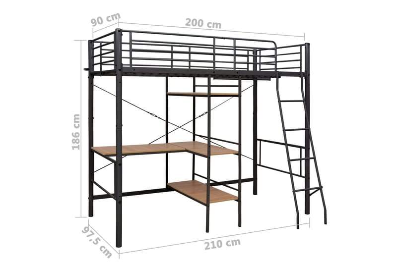 Køyeseng med bord ramme grå metall 90x200 cm - Grå - Møbler - Barnemøbler - Barneseng & Juniorseng - Køyeseng